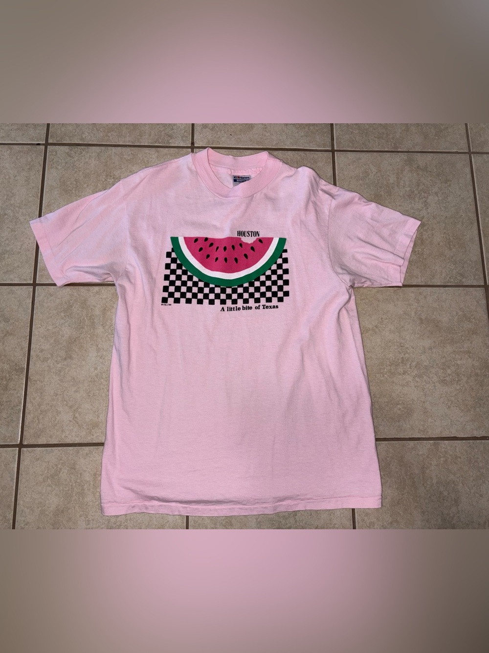 Vintage 80s Hanes Pink Houston Watermelon Graphic Tee